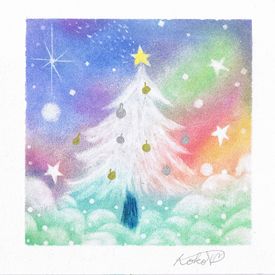 クリスマスツリー アレンジ005 パステルアート作品 パステル絵画 アート 工房作品from桑名 心 こころ