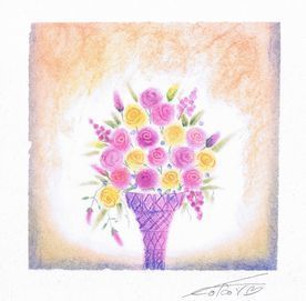 愛情 花瓶の花 004 パステルアート作品 パステル絵画 アート 工房作品from桑名 心 こころ