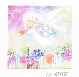 ゆるカワ天使さん 聖なる夜に 001 パステルアート作品: パステル絵画（アート）工房作品from桑名 心・こころ